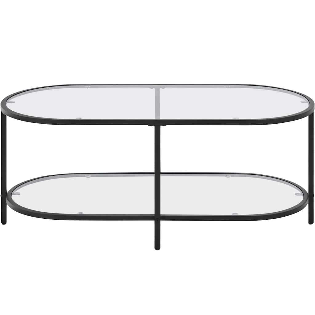 Yaheetech Modern Double-layer Oval Coffee Table with Clear Glass and Storage Space