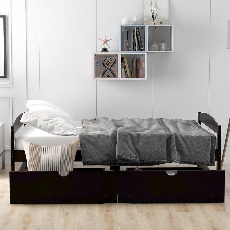 Twin Pine Platform Bed with Drawers, Headboard & Footboard