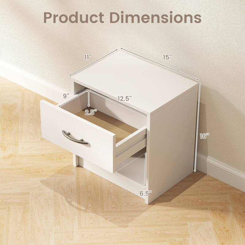 Costway Modern Nightstand Bedside Table with Drawer Open Storage Shelf