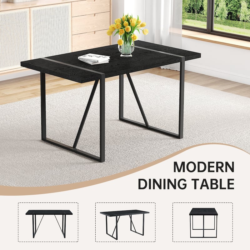 5-Piece Retro Rectangular Dining Table Set, 55-Inch Textured Top Table & 4 High-Resilience Fabric Chairs