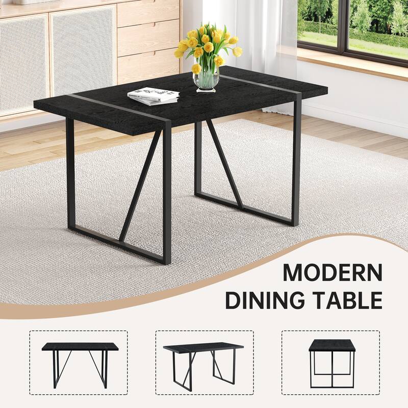 Rectangular Dining Table Set for 4, 55-Inch Wood Table with 4 Chairs, 5-Piece Modern Kitchen Table Set