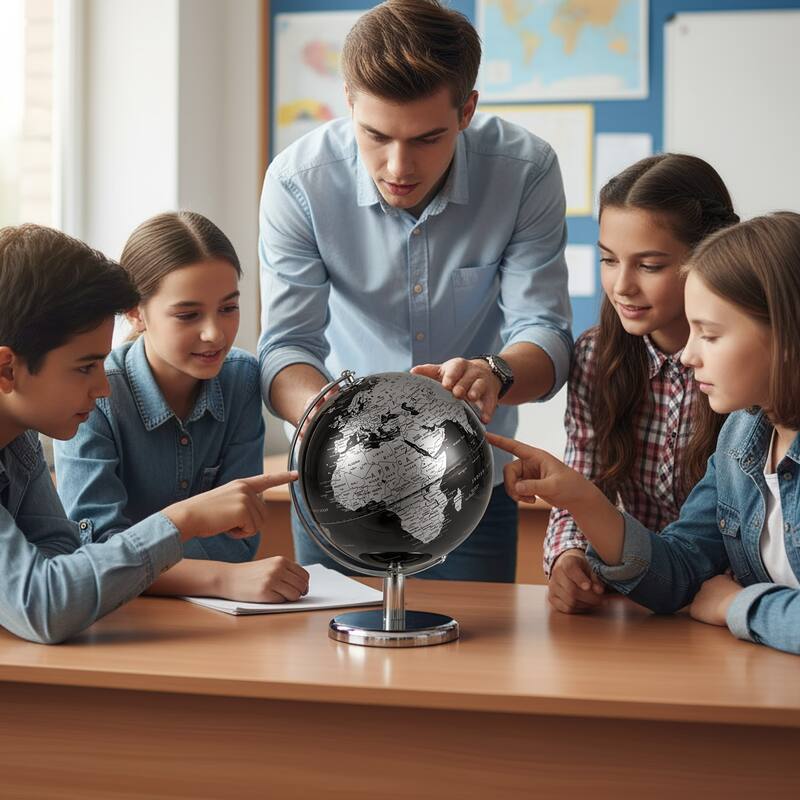 Gymax Metallic Black World Globe 8-Inch Rotating Earth Globe Metal