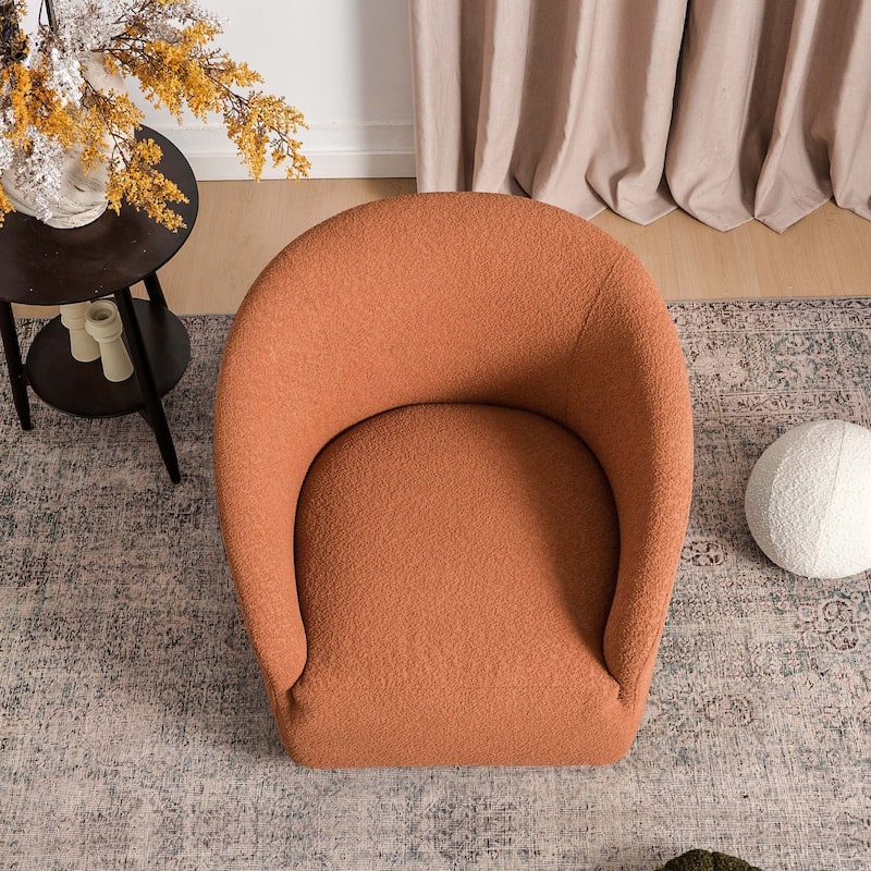 KINWELL 32"W Boucle Upholstered Swivel Barrel Accent Armchair