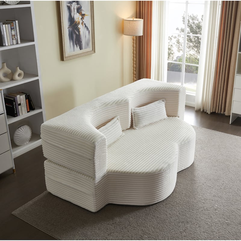 Full Size Floor Sleeper Sofa - 15" Folding Mattress, No Assembly Corduroy Sofa Bed with 2 Pillows