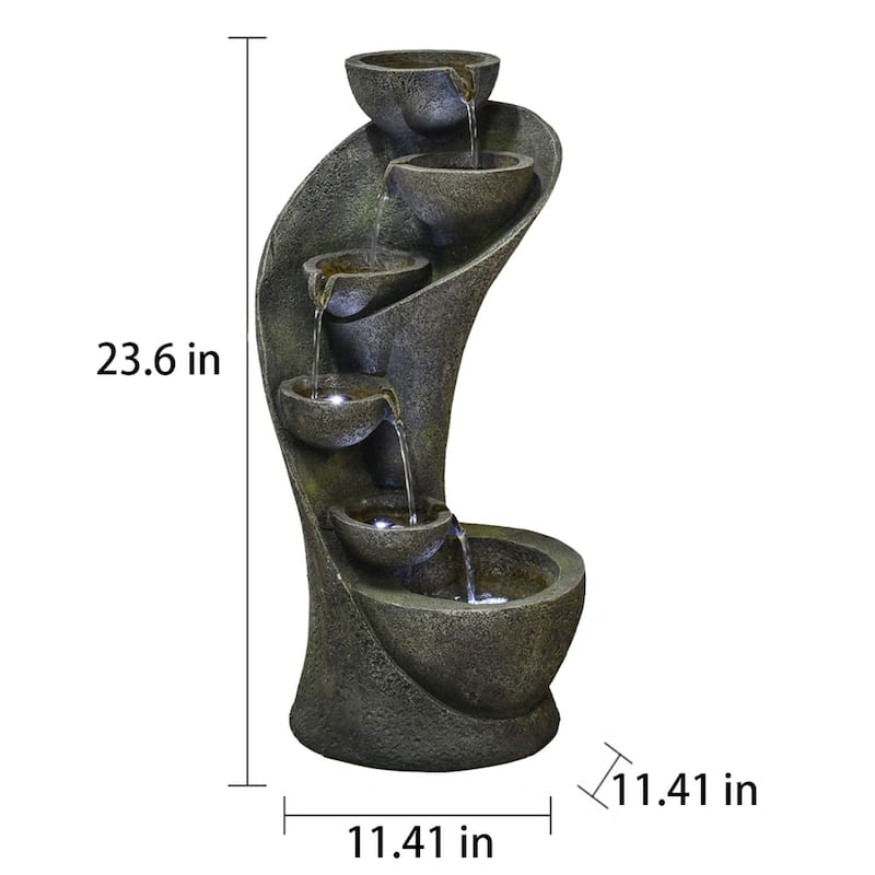 23.6'' 6 Tier Curved Water Fountain with Lights Outdoor