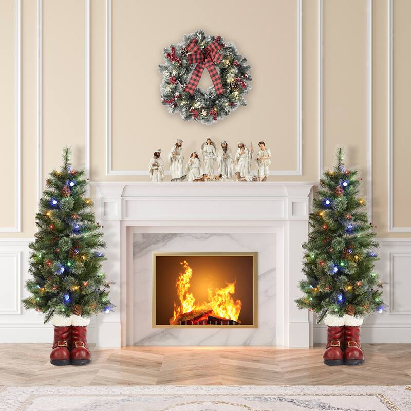 Glitzhome 4.5ft Christmas Santa Boots Porch Tree with 75 Warm White/Multi-color LED Lights