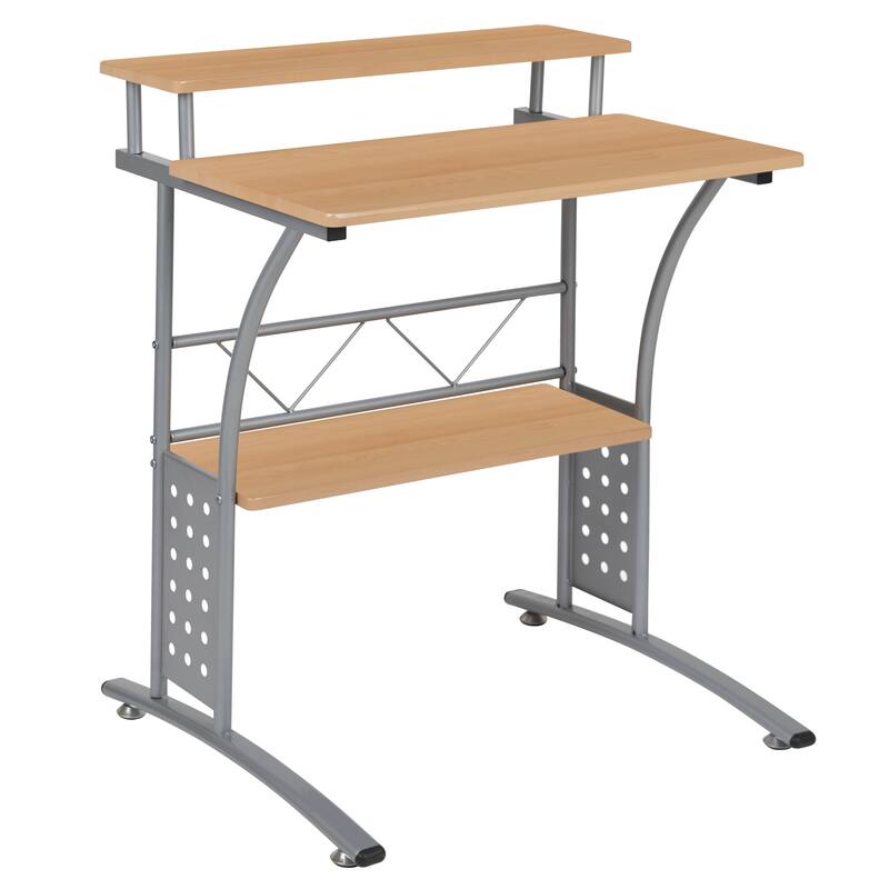 Computer Desk with Top and Bottom Storage Shelves