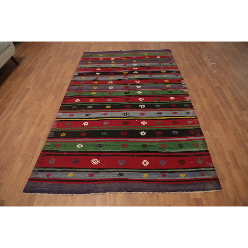 Hand Woven Oriental 100% Wool Carpet Southwestern Tribal Multi-Colored Kilim Area Rug - 8' 7'' X 5' 3''