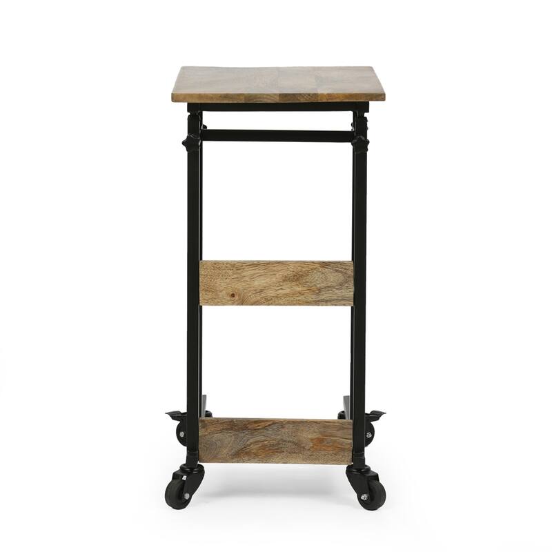 C Shaped End Table with Metal Frame and Wood Top