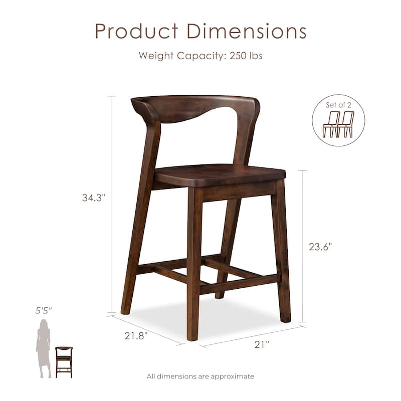 Furniture of America Abigail III Mid-century Modern Handcrafted Solid Hardwood Counter Height Dining Chairs (Set of 2)