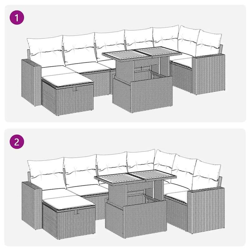 vidaXL 8 Piece Patio Sofa Set with Cushions Gray Poly Rattan Acacia - 24.4 x 24.4 x 27.2