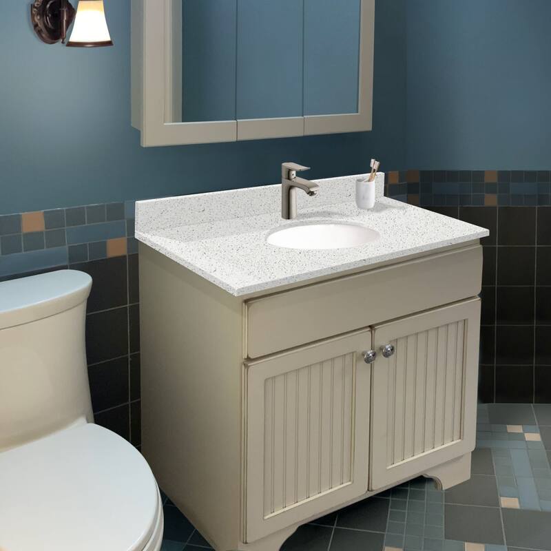 Transolid VT28x22-1OU-1 Silestone 28" Quartz Vanity Top with Circular - Stellar Snow