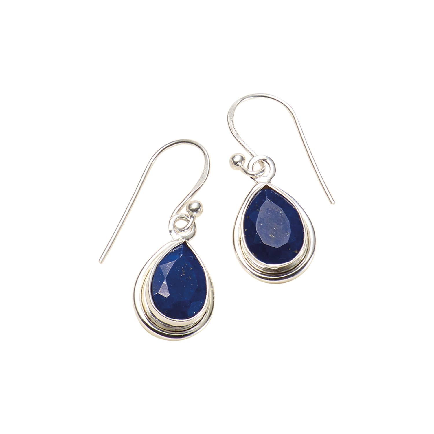 Lapis Lazuli Earrings Round Gem Teardrop Hoop 925 Sterling Silver Dangle Drop