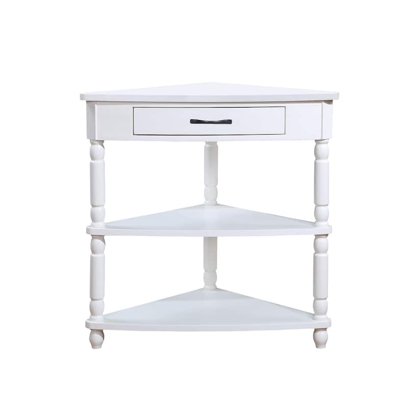 3 Tier Rack Corner Table Small Side Table Sorage End Corner Table with Drawer, Safe Rounded Corner Design and Solid Wood Legs