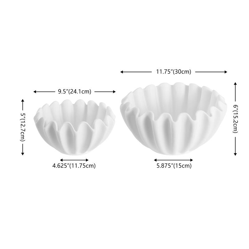 SAFAVIEH Home Leni, Resin, Ruffle Bowl (Set of 2) - 12"W x 12"D x 6"H