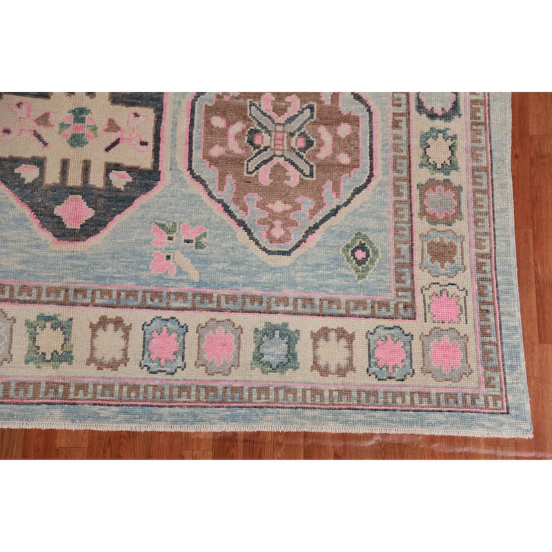 Hand Knotted Oriental 100% Wool Carpet Transitional Geometric Navy Blue & Blues Oushak Area Rug - 11' 1'' X 8' 5''