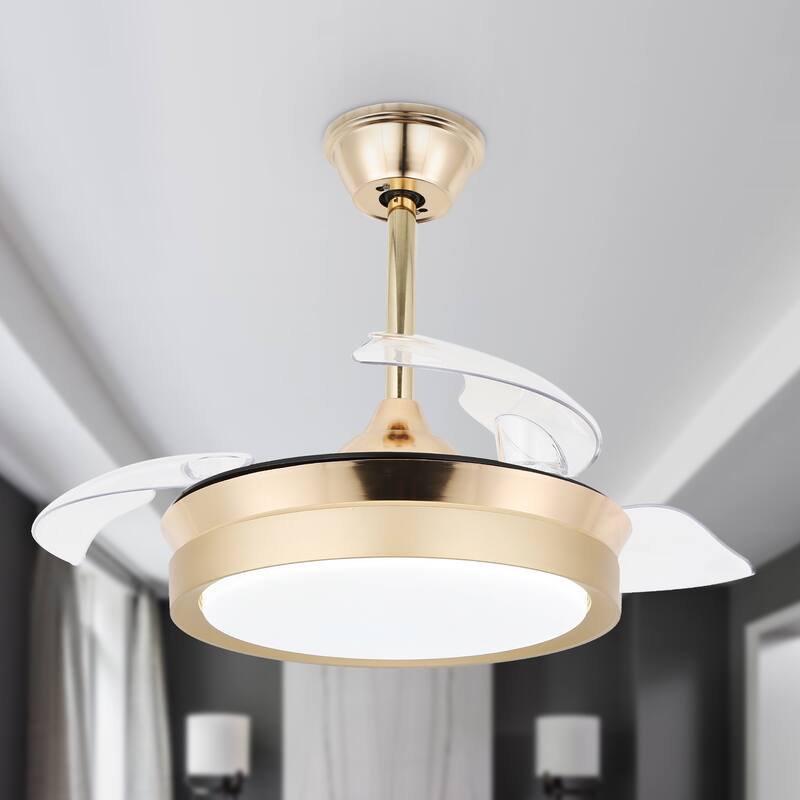 36" Dimmable Retractable Modern Ceiling Fan with Light, 6-Speed Reversible DC Motor Ceiling Fan with Remote - 36