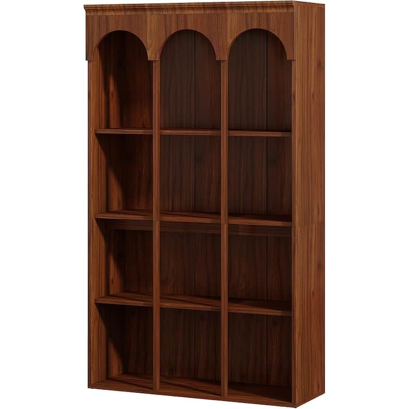 70.9" Tall Arched Bookcase for Living Room, 5-Tier Freestanding Wooden Bookshelf, Mid-Century Modern Library Book Shelving Unit