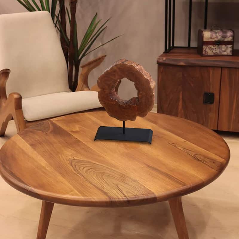 Greenage Lychee Wood Abstract Decorative Sculpture Accent Figurine - 17.7"x13.8"x1.96"