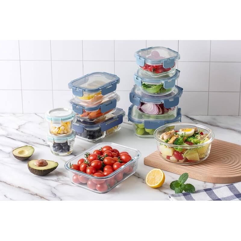 COOK WITH COLOR Premium 32-Pc. Borosilicate Glass Food Container Set with Dividers Leakproof Lids - Meal Prep, Storage