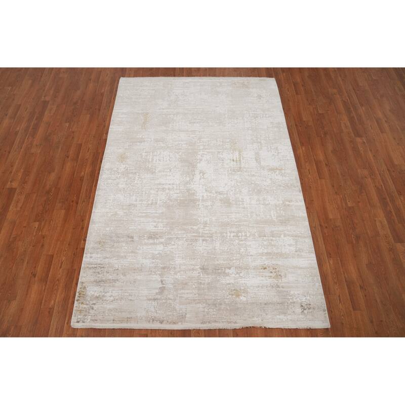 Machine Made Oriental Polyester Carpet Abstract Beige & Ivories Distressed Area Rug - 7' 5'' X 5' 2''