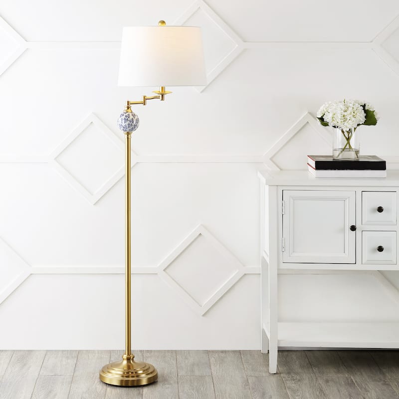 Pineapple 61.5" Classic Iron LED Floor Lamp, Transitional Gold with Blue and White by JONATHAN Y