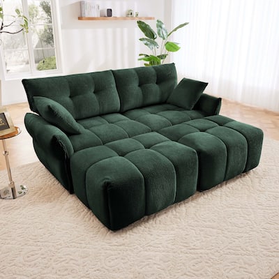 2-Seater Loveseats Sofa with 2 Ottomans & Throw Pillow