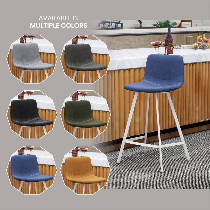 35-Inch Leather Counter Stool Padded Seat Stainless Steel Base and Footrest