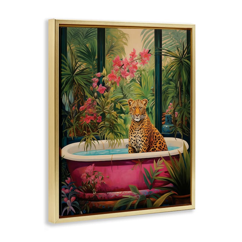 Stupell Leopard in Lush Tropical Bath Framed Floater Canvas Wall Art Design By Heidi Kuntz