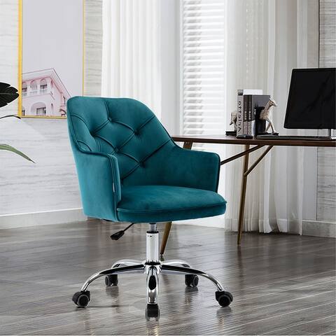 Velvet Swivel Shell Chair for Living Room Modern Leisure Chair Office Chair - 22.4" x 24.2" x32~36.4"H