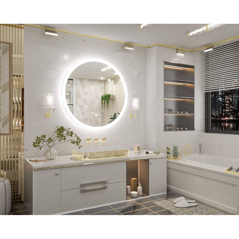 KEONJINN Round LED Frontlit Bathroom Vanity Wall Mirror 3 Colors, Anti-fog