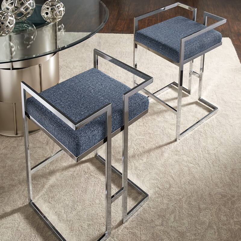 Tanner Velvet Upholstered Chrome Finish Metal Barstool (Set of 2) by iNSPIRE Q Bold