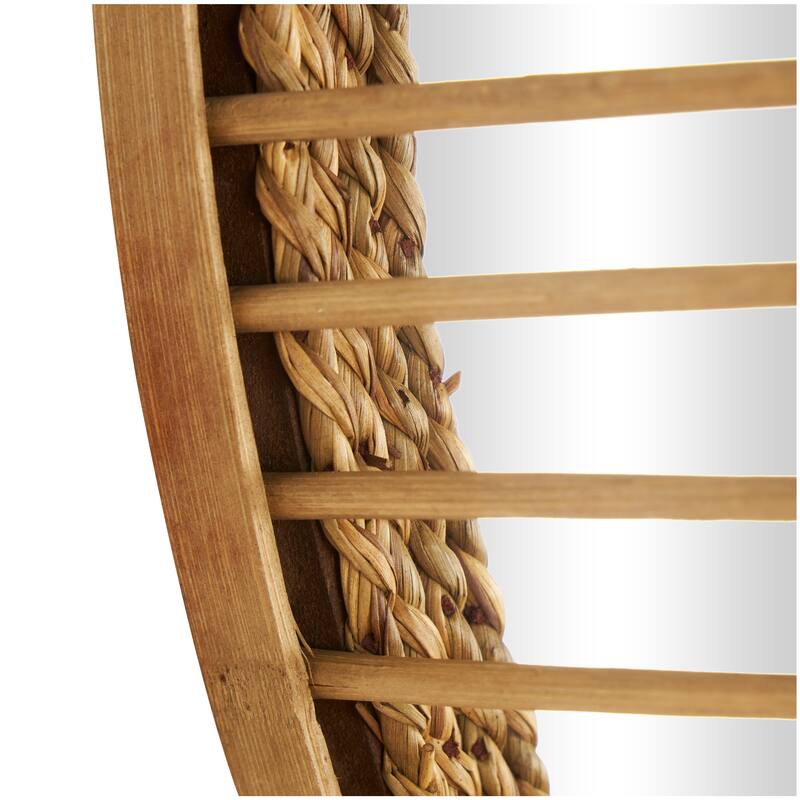 Light Brown Bamboo Wood Handmade Woven Wall Mirror - 21"W, 21"H