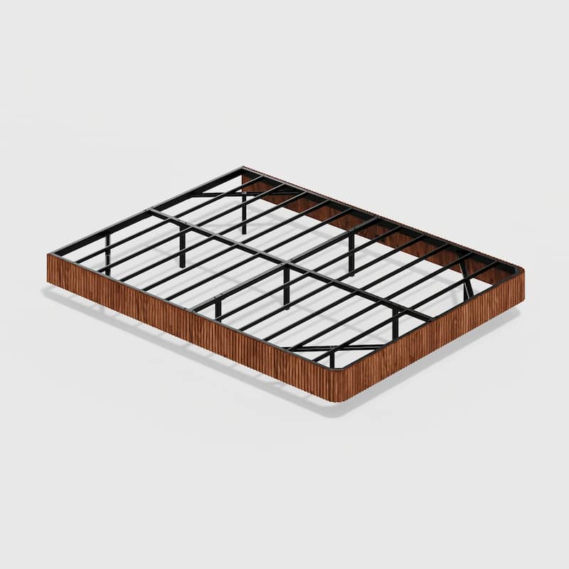 Modern Floating Bed Platform - LED Ambient Lighting with Wave-Pattern Wood Veneer & Reinforced Steel Slat System‌