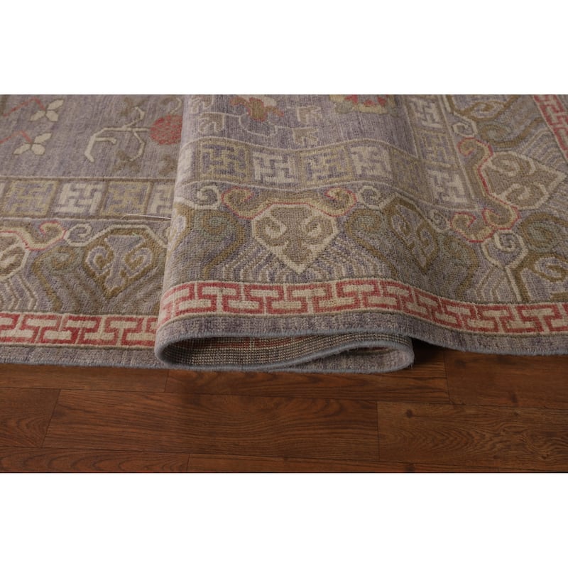 Vegetable Dye Gray Oushak Turkish Area Rug Handmade Floral Wool Carpet - 8'4"x 9'11"