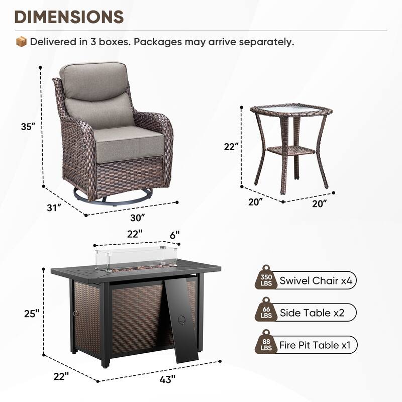 Pocassy Patio Swivel Chairs with 43 inch Fire Pit Table Set