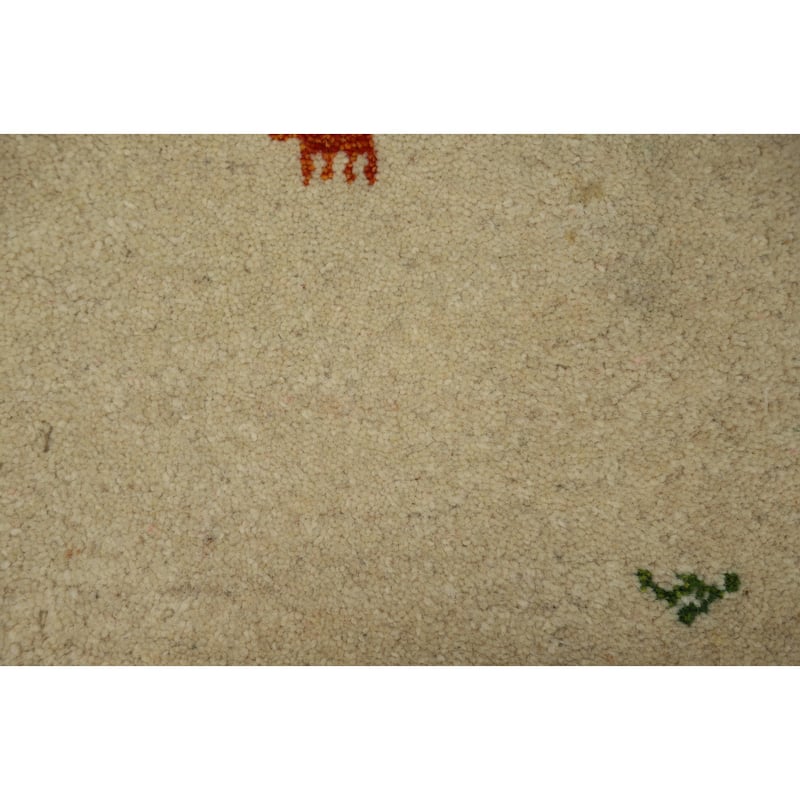 Hand Knotted Oriental 100% Wool Carpet Tribal Animal Pictorial Beige & Ivories Gabbeh Area Rug - 1' 4'' X 1' 4''