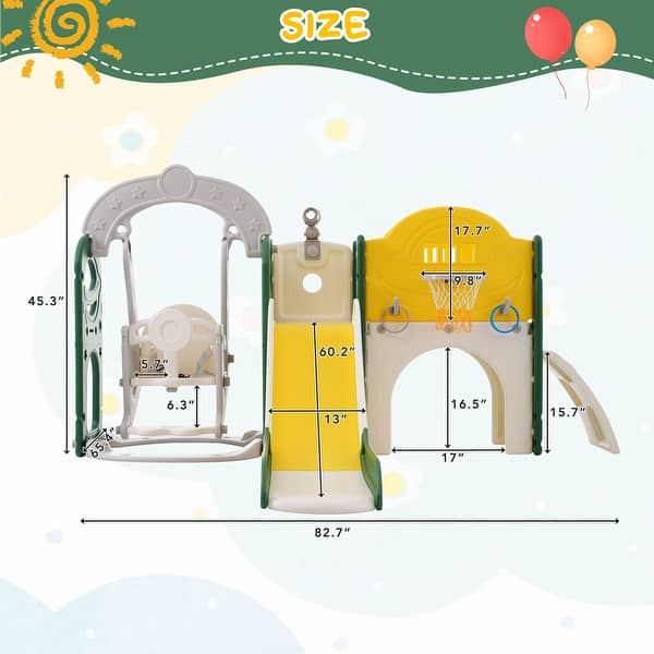 dimension image slide 0 of 4, Toddler Slide,Swing Set 8 in 1,Kids Playground Climber Slide Playset with Basketball Hoop Freestanding Combination for Babies
