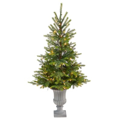 56" Artificial Christmas Tree with 100 Lights in Decorative Urn