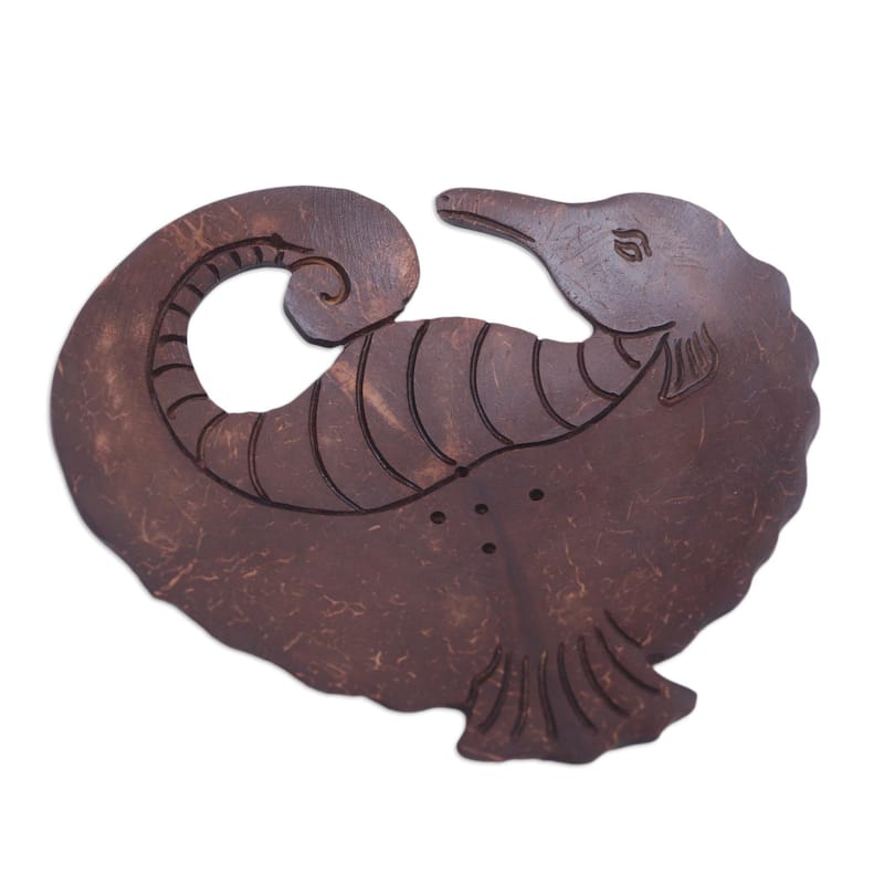 Novica Handmade Serene Seahorse Coconut Shell Soap Dish - Brown