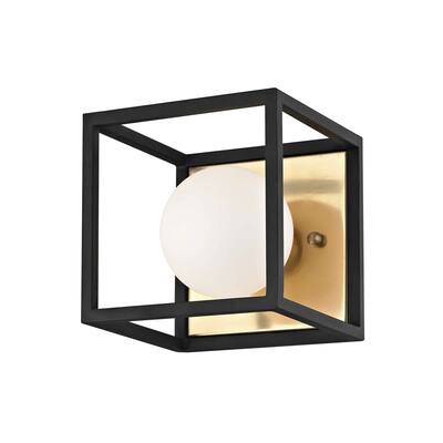 Mitzi by Hudson Valley Aira LED Aged Brass 5-inch Bath Light with Black Accents, Opal Etched Glass
