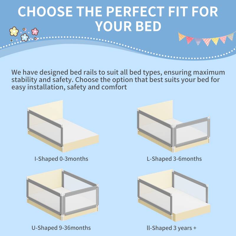 Bed Rail for Toddlers, Detachable Baby Bed Rail Guard - White