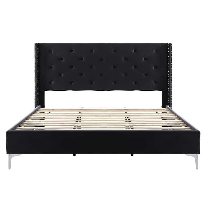 California King Velvet Upholstered Platform Bed Frame