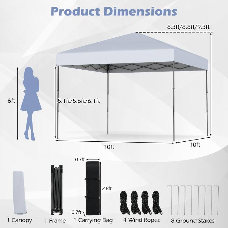Oxford Fabric Metal Pop Up Canopy Tent with Bag and Adjustable Height