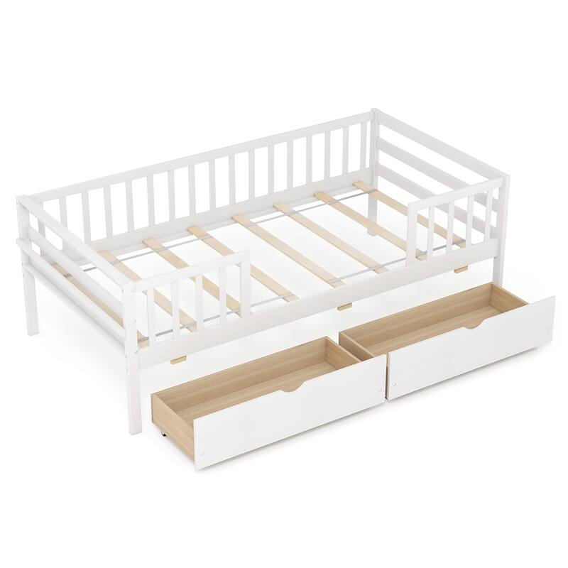 Gymax Twin Size Kids Bed w/ Storage 2 Pull-out Drawers Side Shelf for