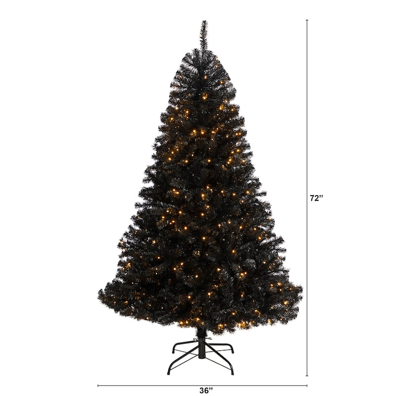 Black Artificial Christmas Tree 6Ft with Lights - Holiday Decor, Festive Tree, Indoor Xmas Tree - 72