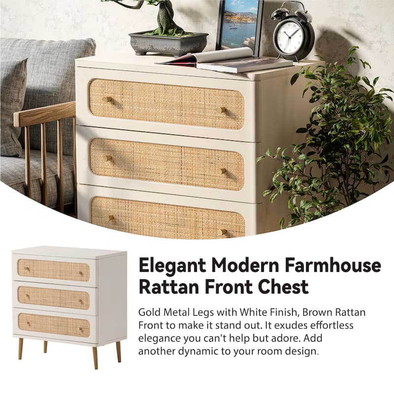 COZAYH Farmhouse Wicker Rattan Nightstand, Boho Mid-Century Coastal Wooden Bedside Table, Wooden Storage Cabinet
