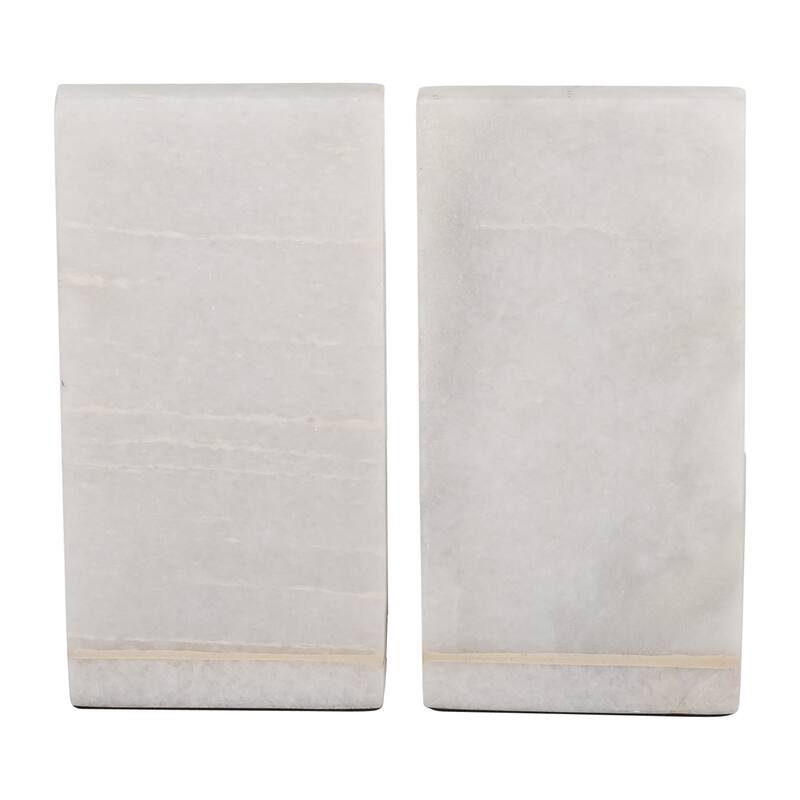 Sagebrook Home Modern Neutral Set of 2 Black and White Marble Rounded Bookends - 6" x 3" x 6"