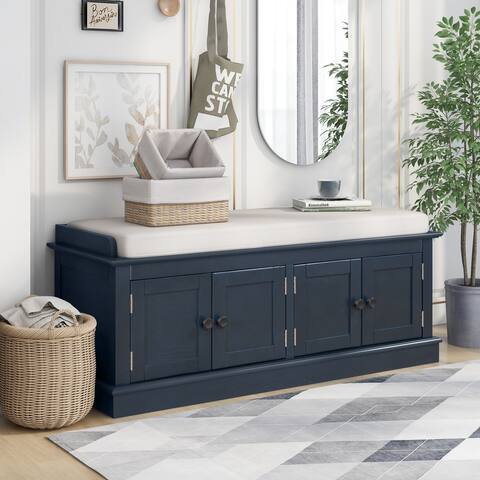 Storage Bench with 4 Doors and Adjustable Shelves for Living Room(Antique Navy)