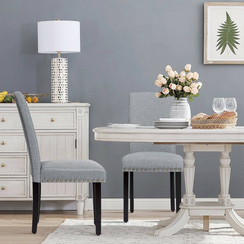 Set of 2 Fabric Upholstered Dining Chairs with Nailhead